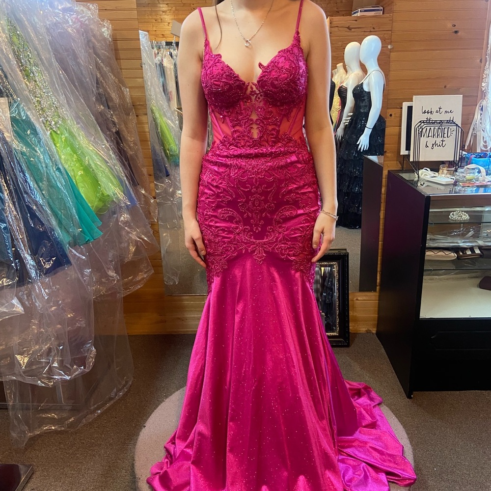 Stunning Fuchsia Lace Prom Dress